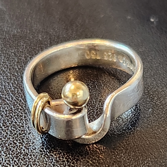 Auth TIFFANY & Co. Hook & Eye Ring In 925 Silver And 18K Gold - Picture 4 of 14